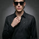 Glint Note - Black Crystal Studded Mercerized Cotton Shirt