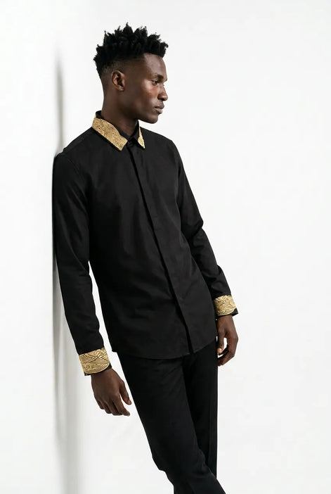 Sirocco Note - Gold Embroidered Collar Cotton Shirt