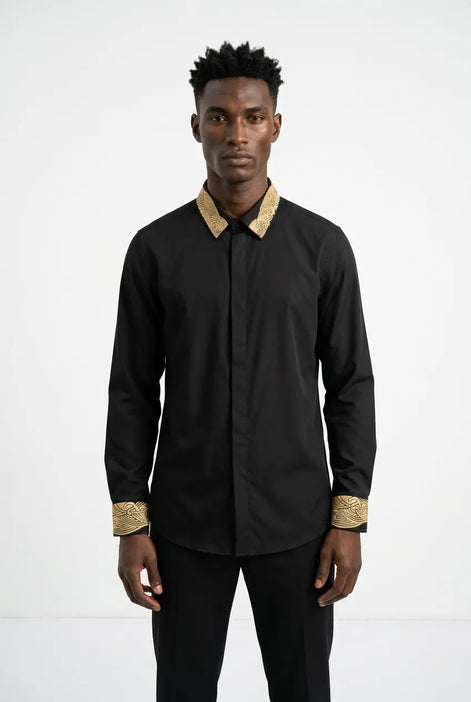 Sirocco Note - Gold Embroidered Collar Cotton Shirt