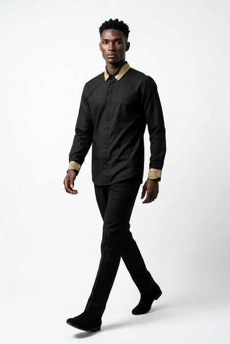Sirocco Note - Gold Embroidered Collar Cotton Shirt