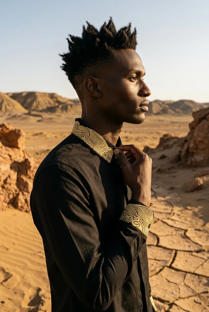 Sirocco Note - Gold Embroidered Collar Cotton Shirt