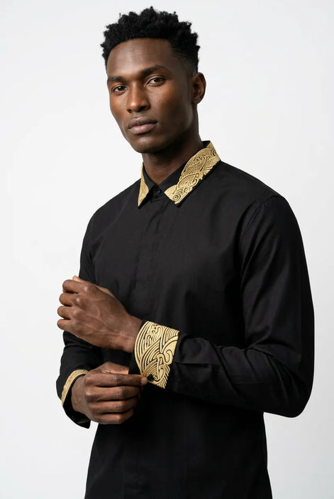 Sirocco Note - Gold Embroidered Collar Cotton Shirt