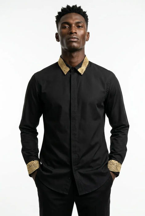 Sirocco Note - Gold Embroidered Collar Cotton Shirt