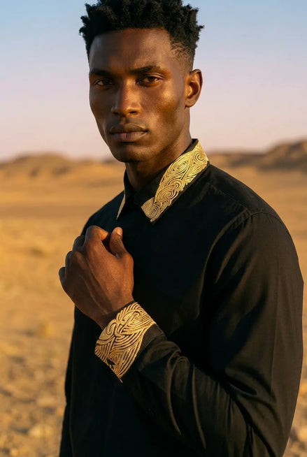 Sirocco Note - Gold Embroidered Collar Cotton Shirt