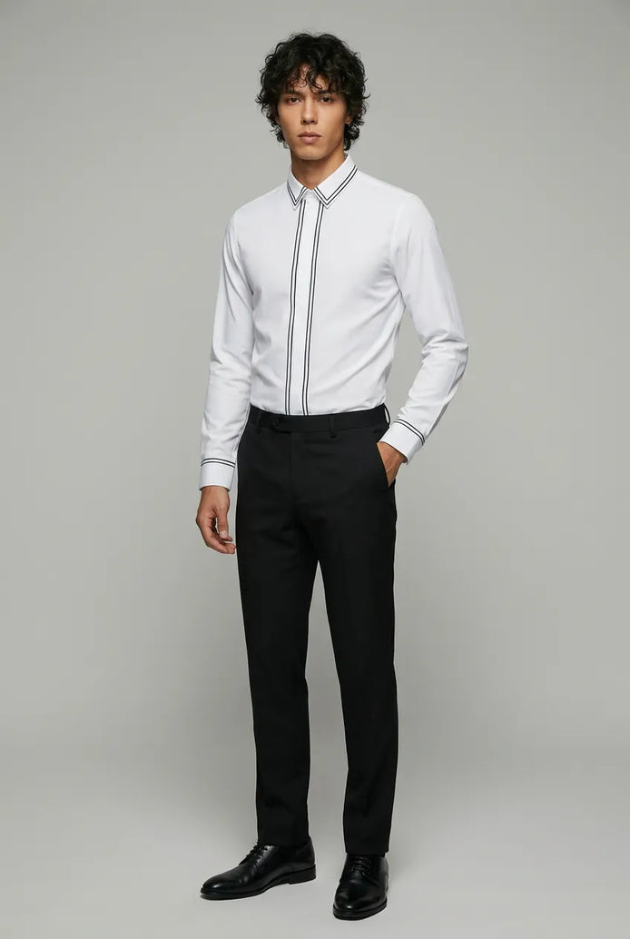 Alpine Note - Piped White Mercerized Cotton Shirt