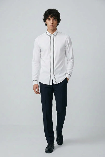 Alpine Note - Piped White Mercerized Cotton Shirt
