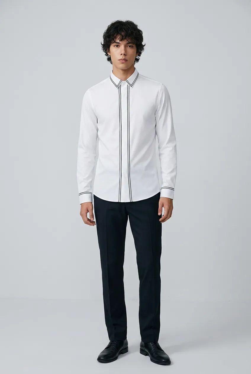 Alpine Note - Piped White Mercerized Cotton Shirt