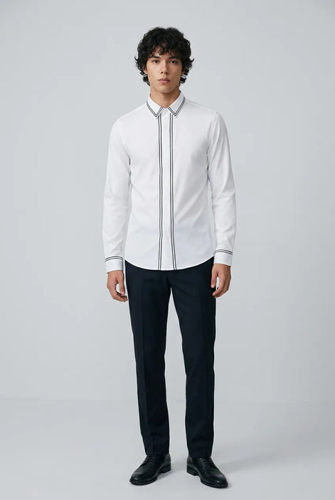 Alpine Note - Piped White Mercerized Cotton Shirt