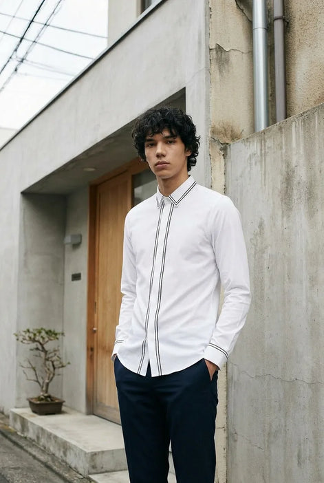 Alpine Note - Piped White Mercerized Cotton Shirt