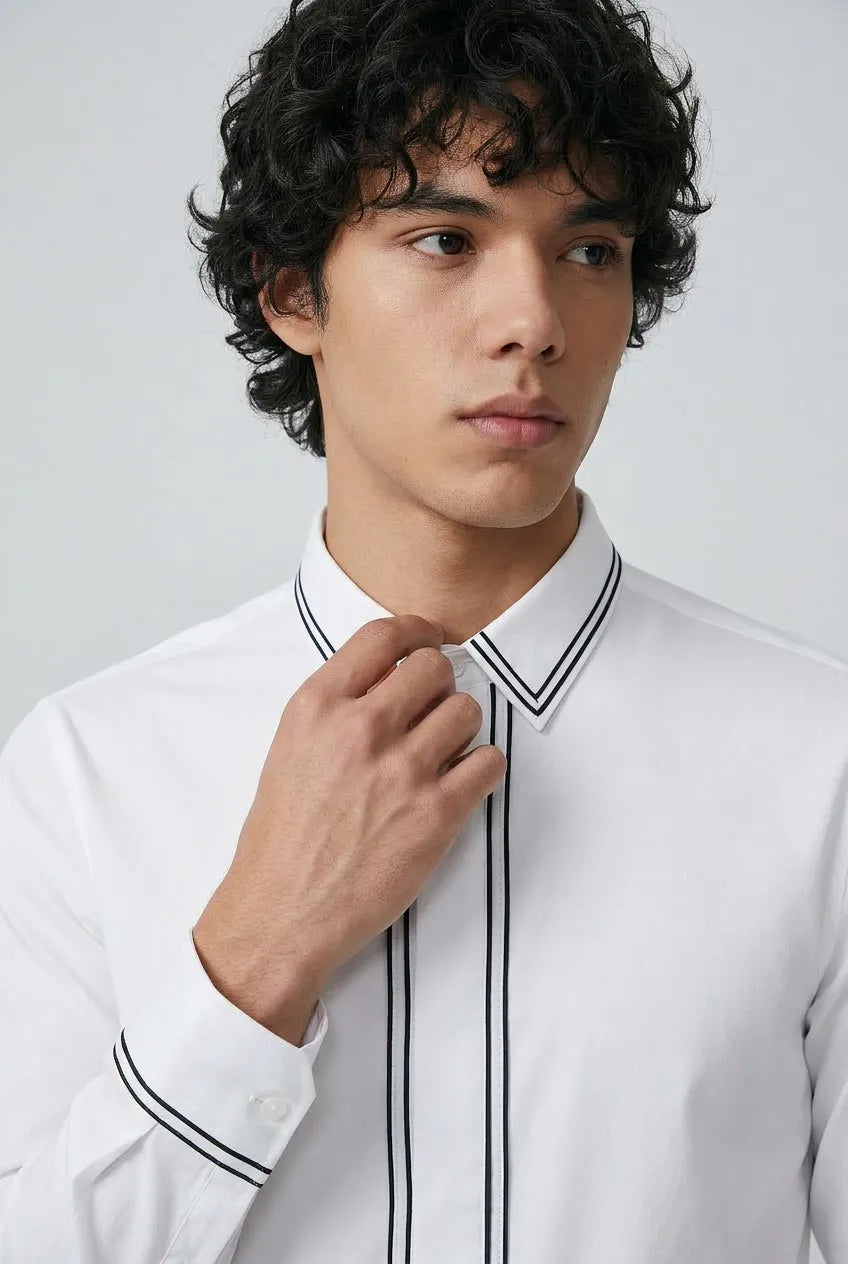 Alpine Note - Piped White Mercerized Cotton Shirt