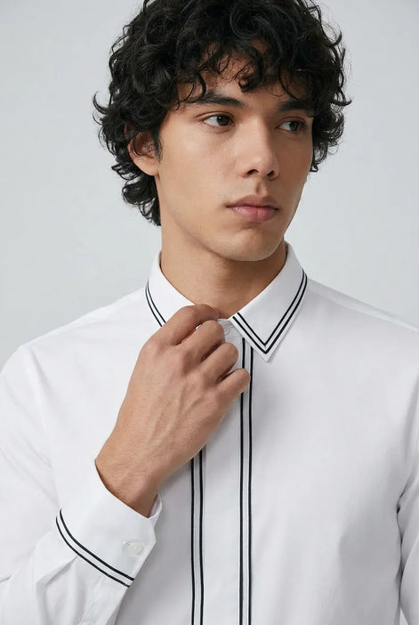 Alpine Note - Piped White Mercerized Cotton Shirt