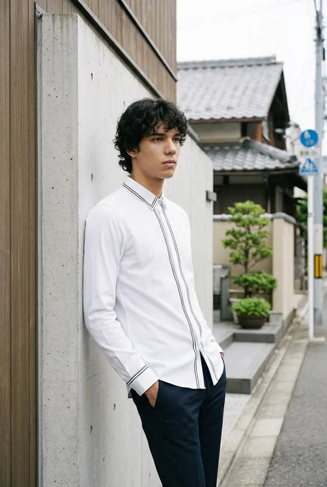 Alpine Note - Piped White Mercerized Cotton Shirt
