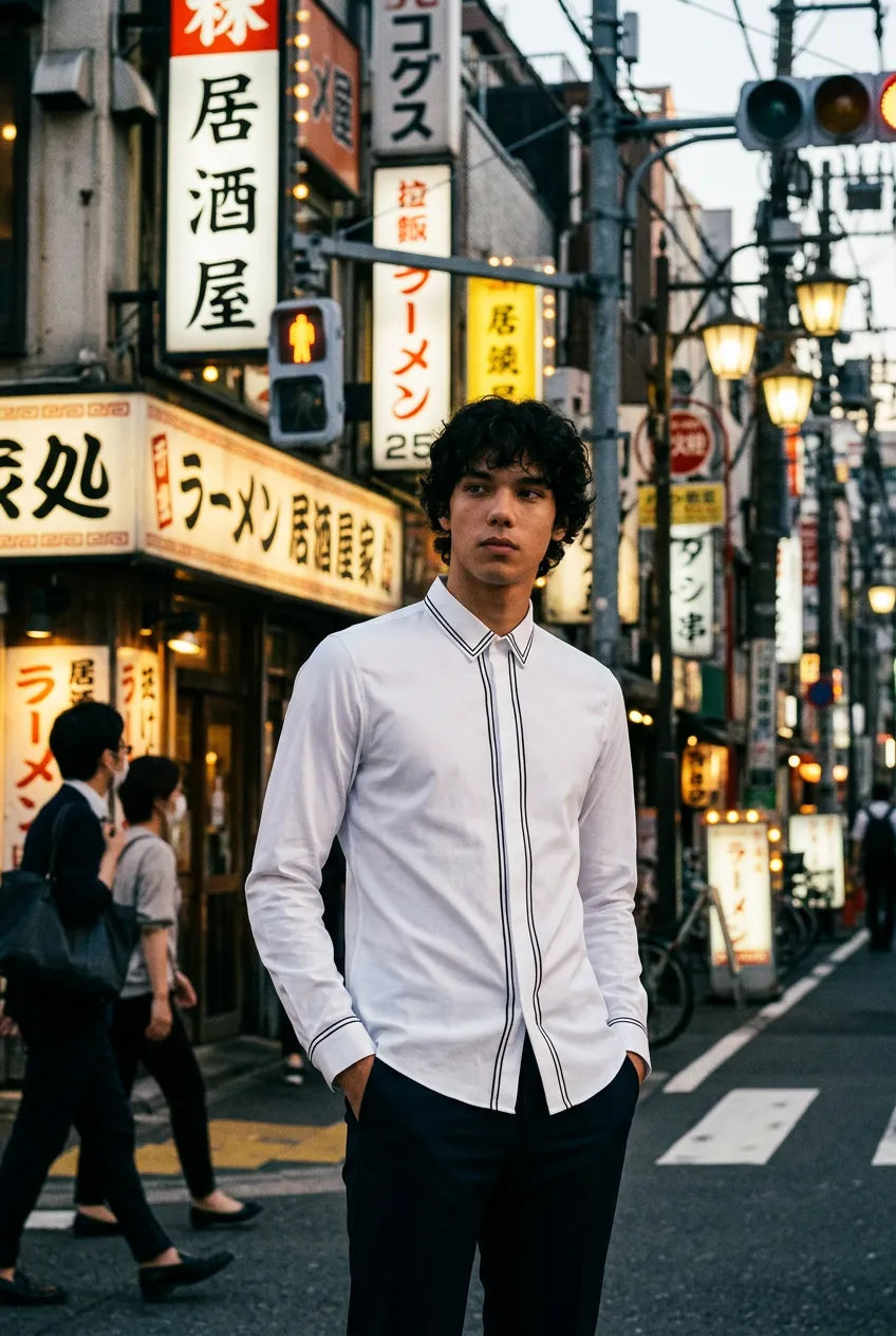 Alpine Note - Piped White Mercerized Cotton Shirt