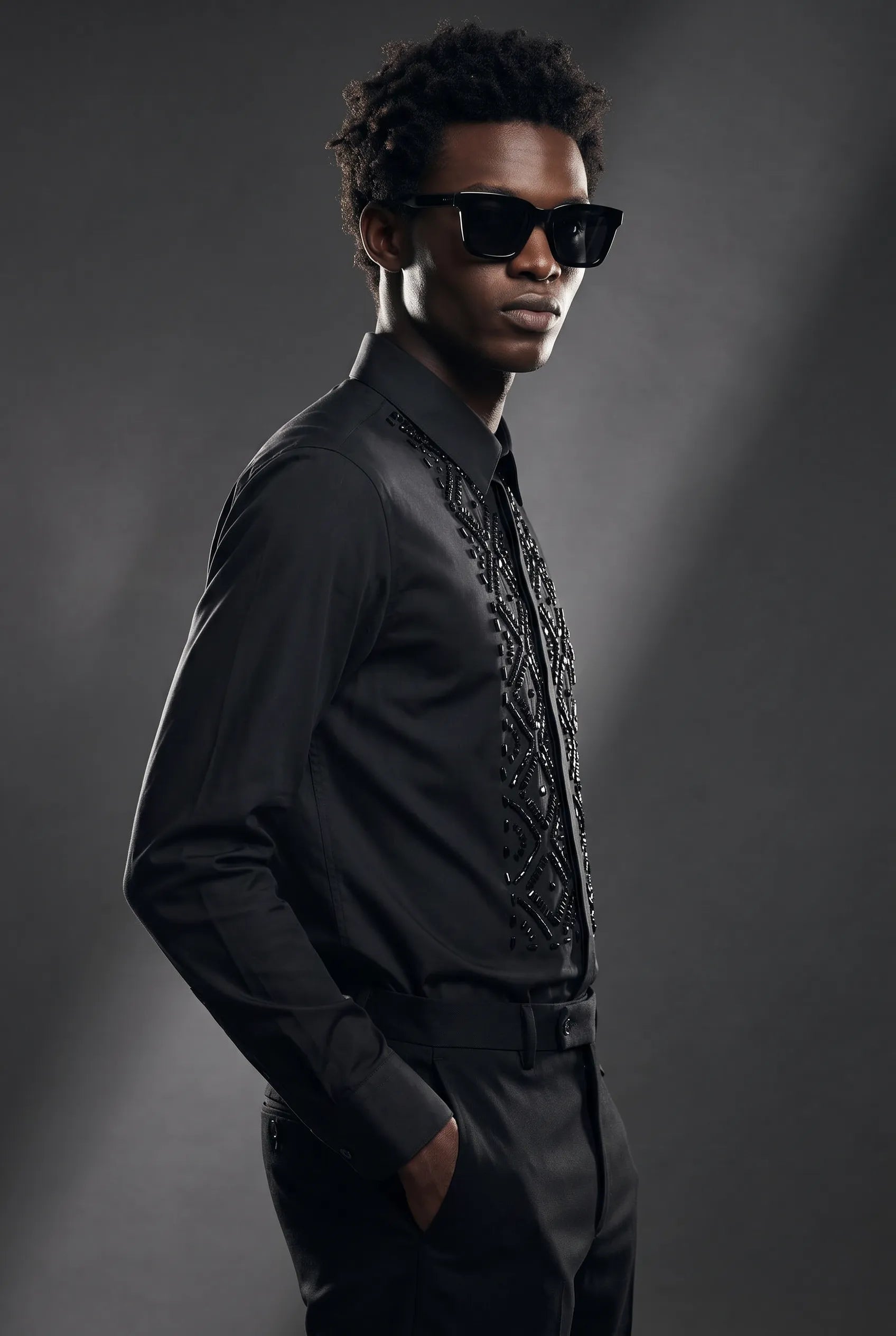 Elegant Sewing Hand Beaded Men's Shirt