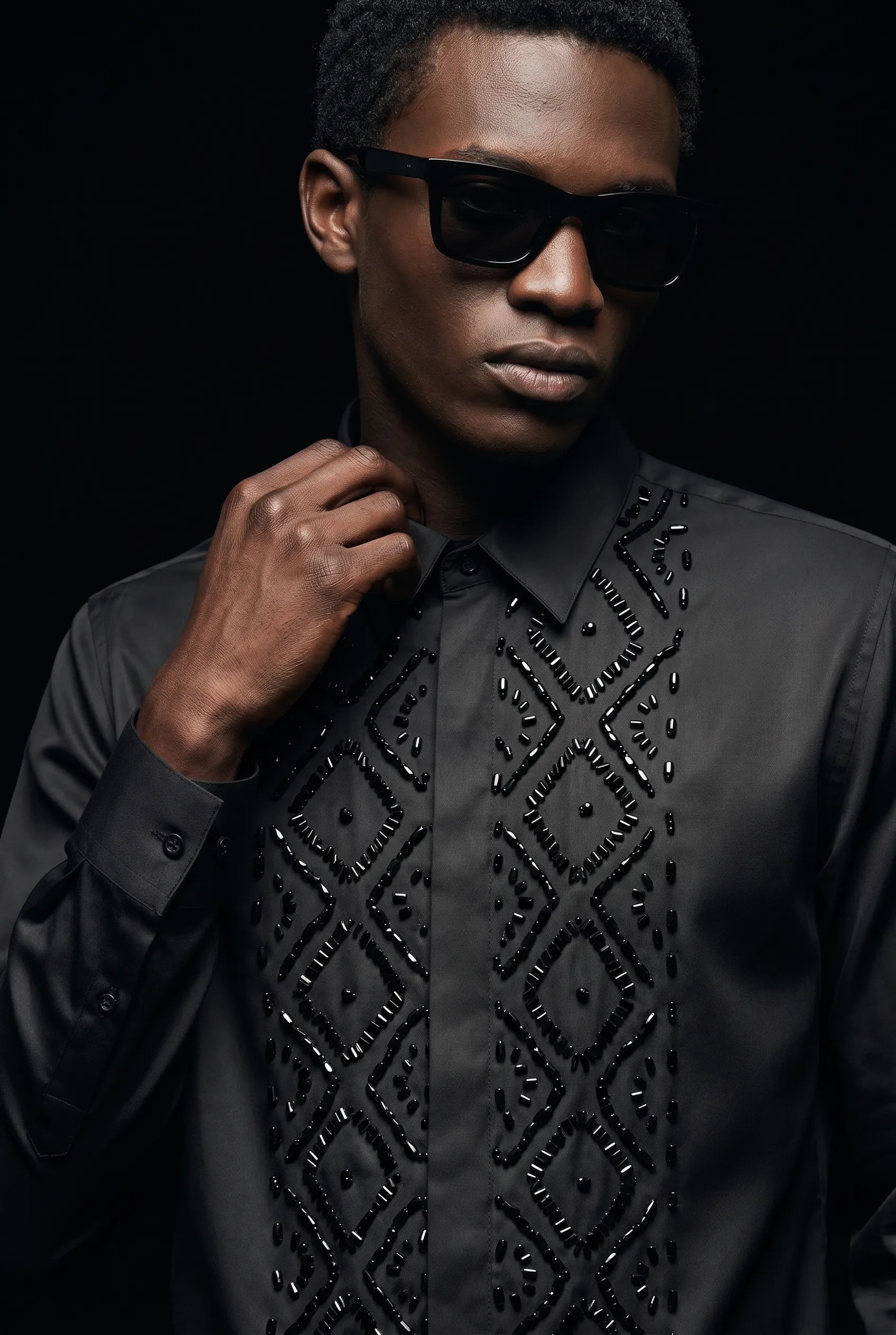 Elegant Sewing Hand Beaded Men's Shirt