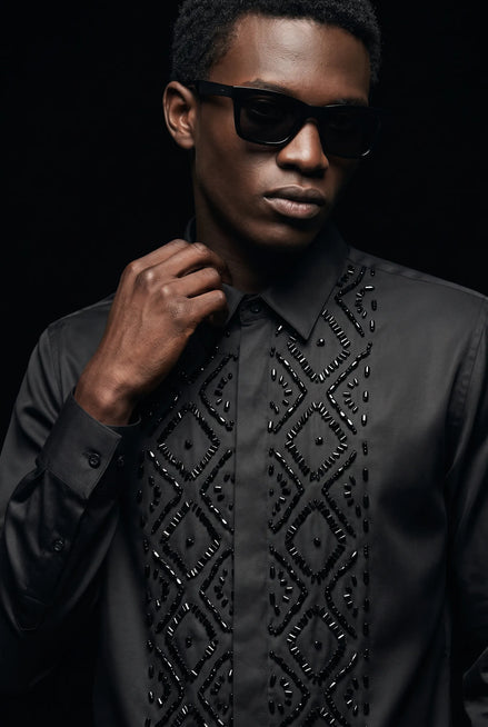 Elegant Sewing Hand Beaded Men's Shirt