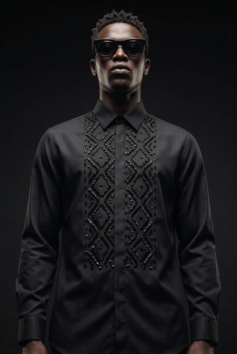 Elegant Sewing Hand Beaded Men's Shirt