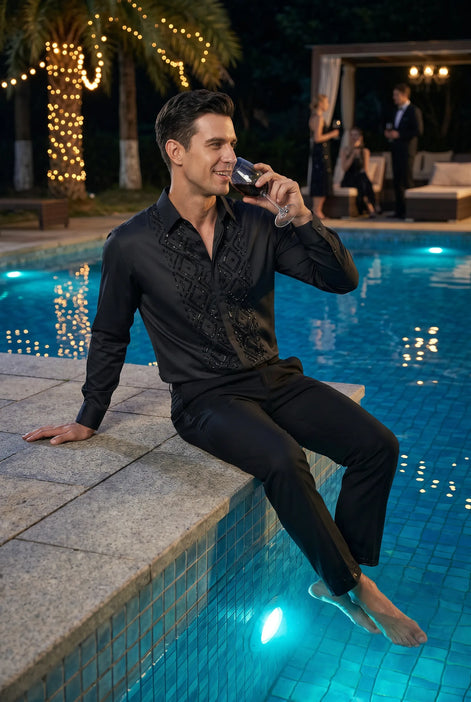 Elegant Sewing Hand Beaded Men's Shirt