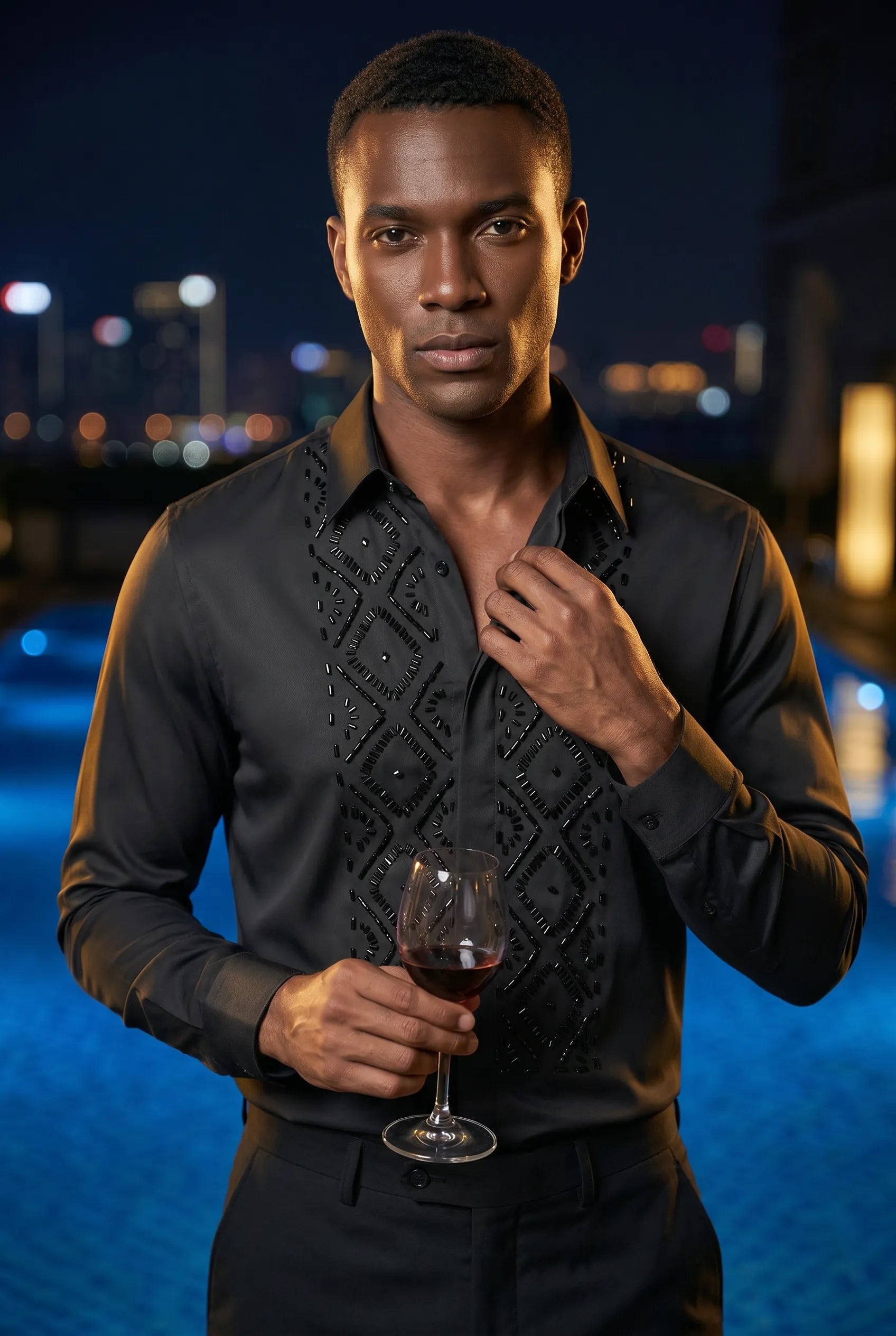 Elegant Sewing Hand Beaded Men's Shirt