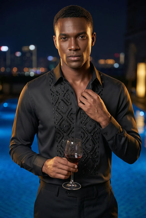 Elegant Sewing Hand Beaded Men's Shirt