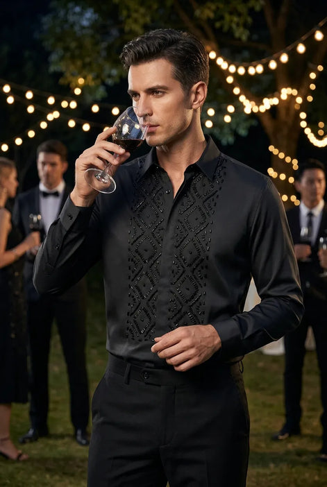 Elegant Sewing Hand Beaded Men's Shirt
