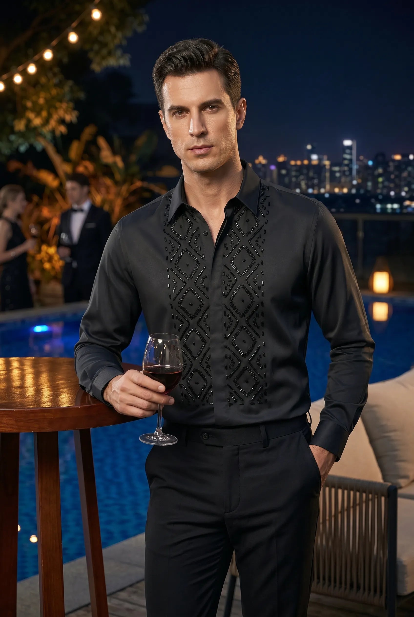 Elegant Sewing Hand Beaded Men's Shirt