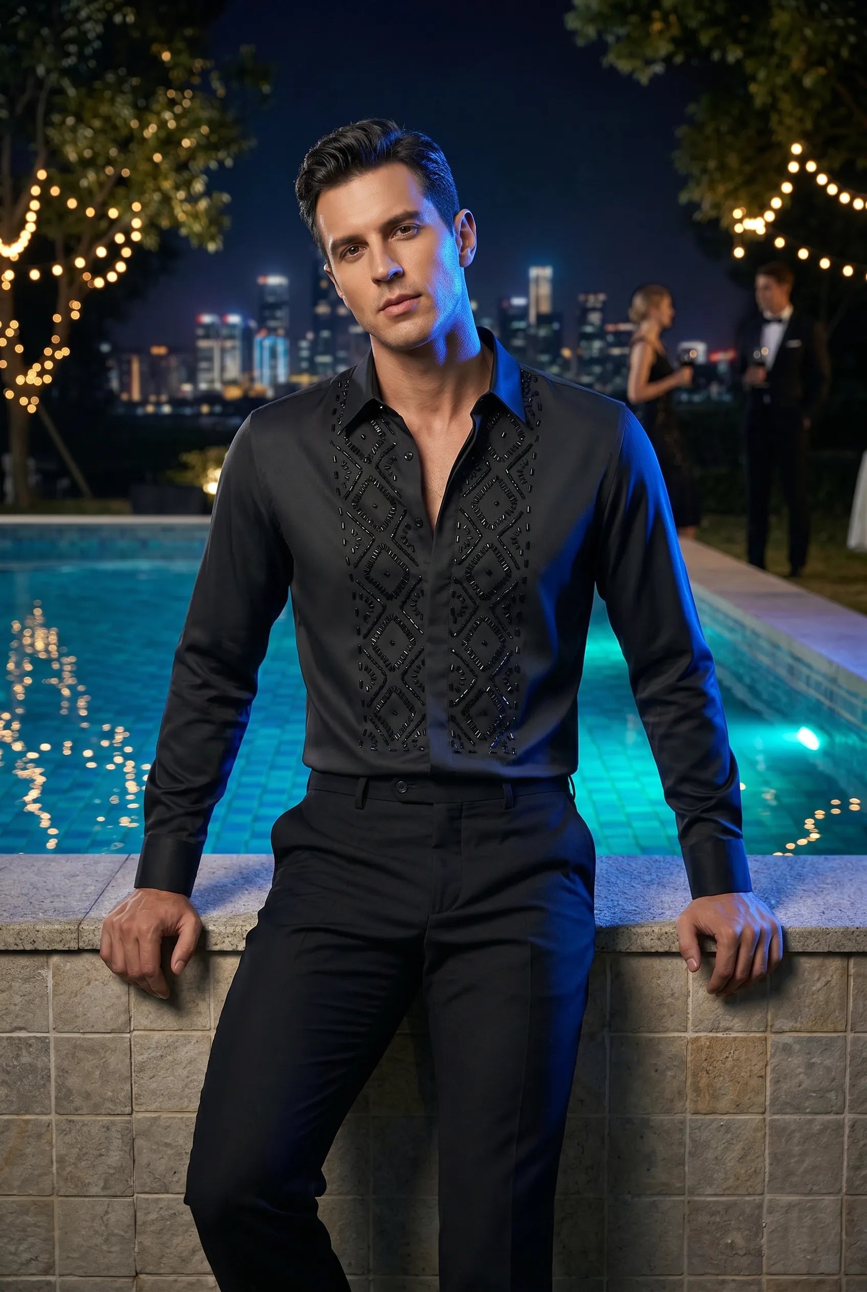 Elegant Sewing Hand Beaded Men's Shirt