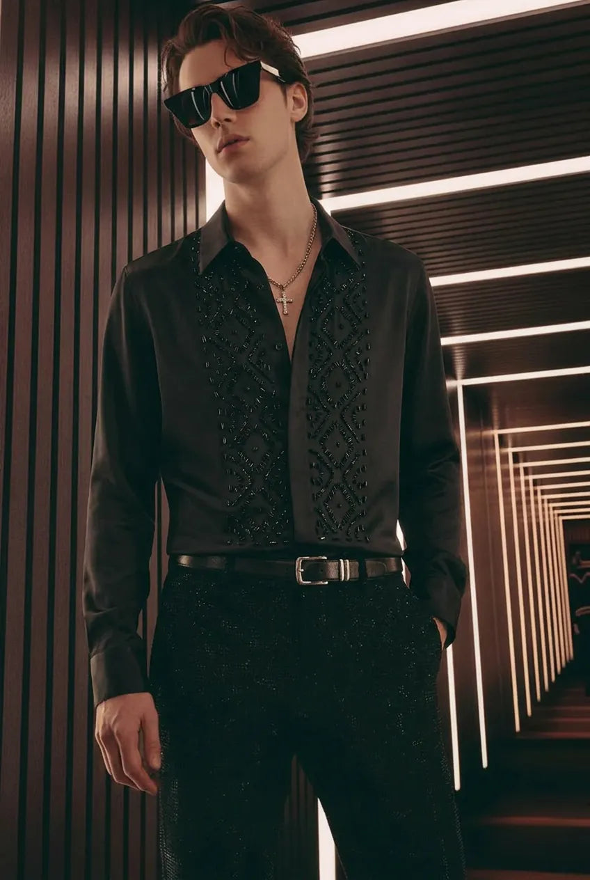 Elegant Sewing Hand Beaded Men's Shirt