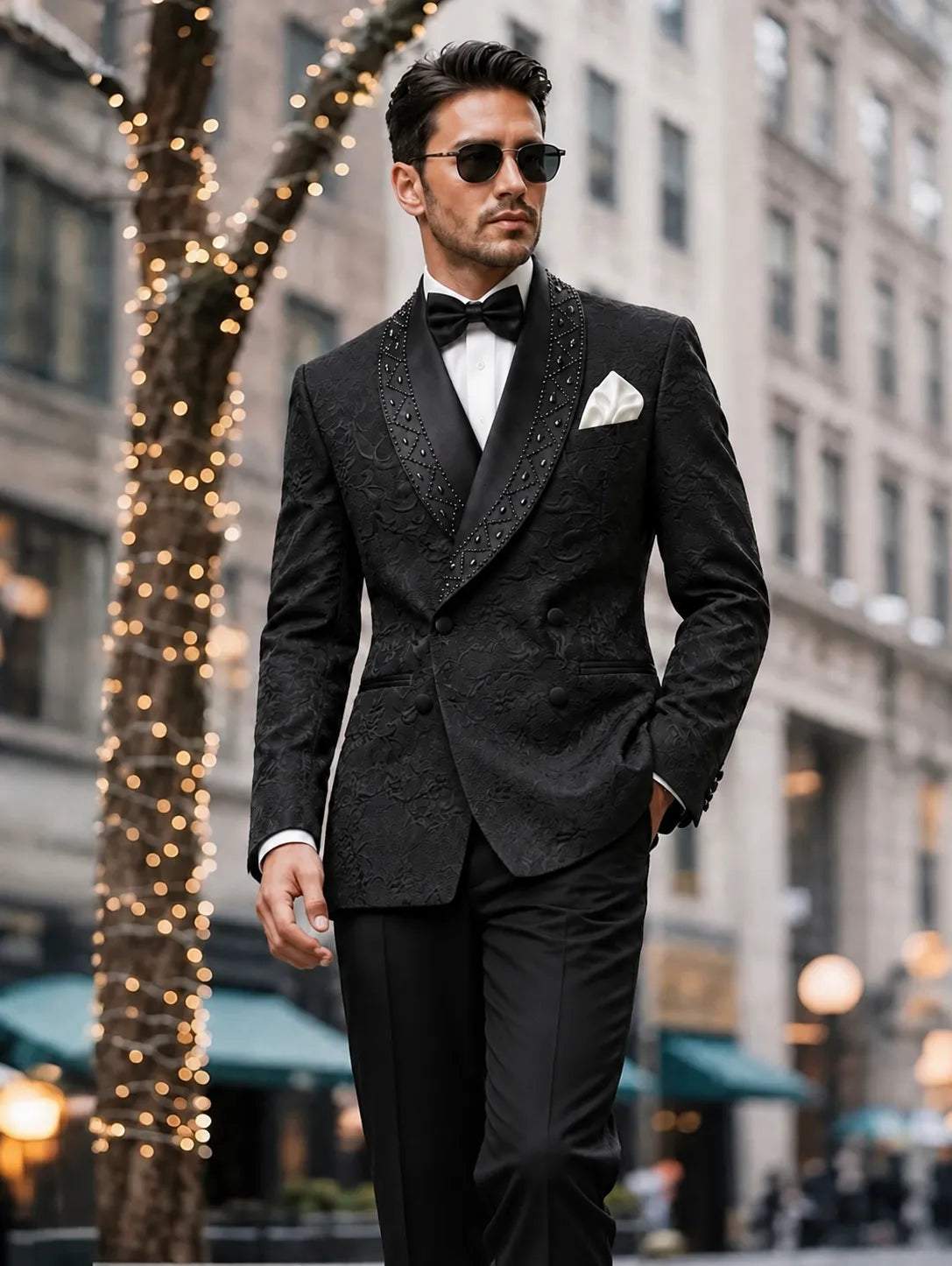 Carbon Prism - Black Jacquard & Diamond 2-Piece Tuxedo Set