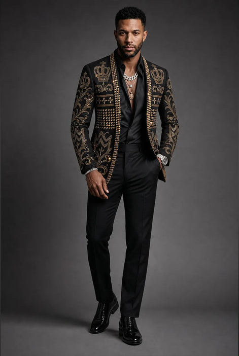 Diadem Pharaoh - Black & Gold Crown Crystal Dinner Jacket