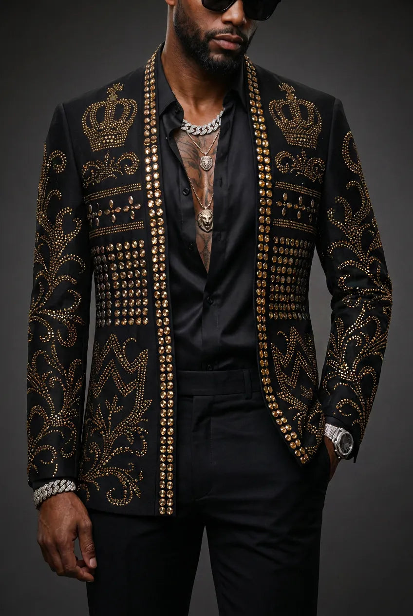 Diadem Pharaoh - Black & Gold Crown Crystal Dinner Jacket