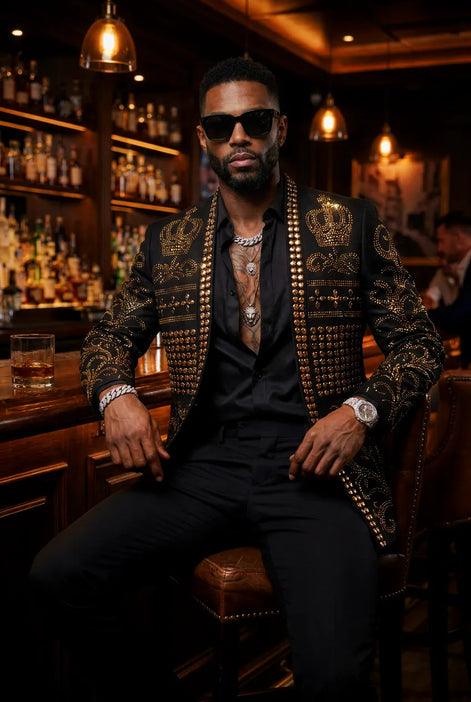 Diadem Pharaoh - Black & Gold Crown Crystal Dinner Jacket