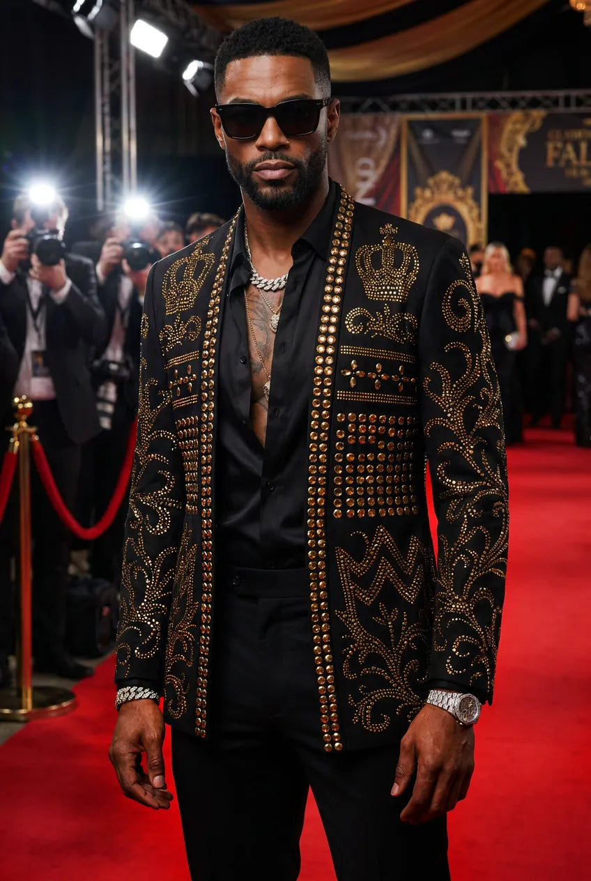 Diadem Pharaoh - Black & Gold Crown Crystal Dinner Jacket