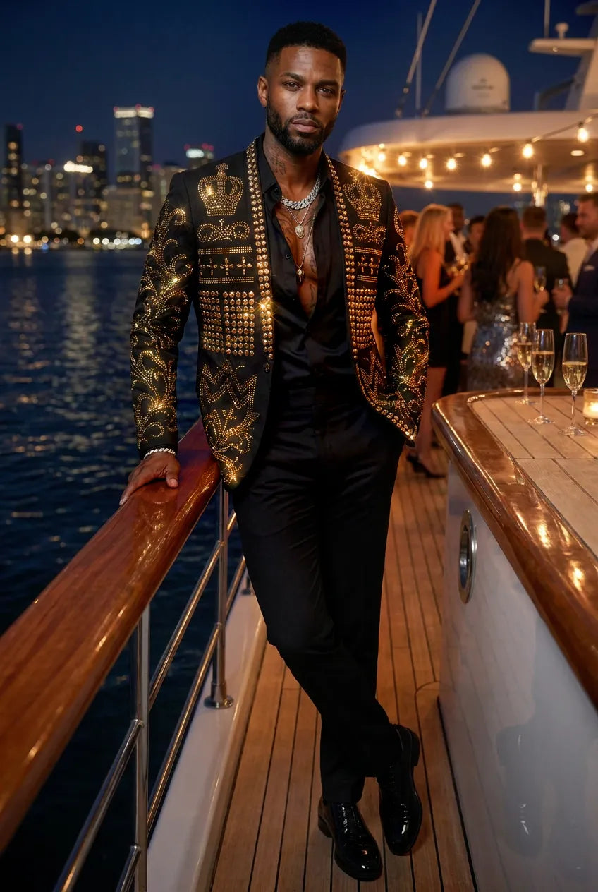 Diadem Pharaoh - Black & Gold Crown Crystal Dinner Jacket