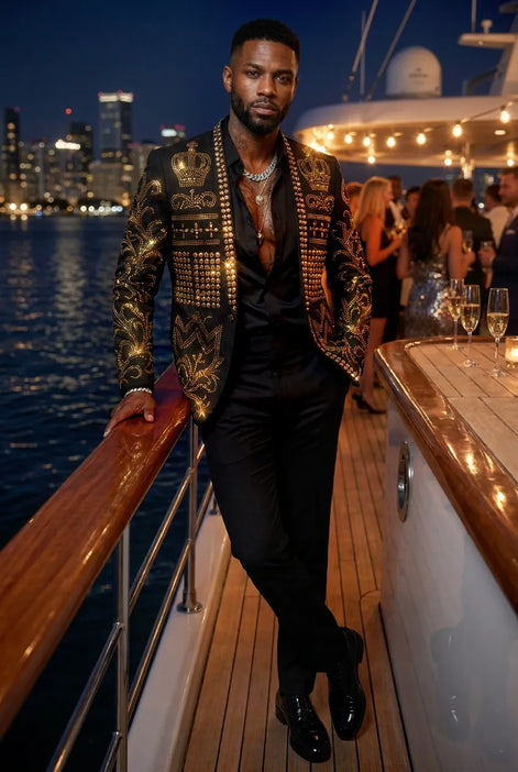 Diadem Pharaoh - Black & Gold Crown Crystal Dinner Jacket