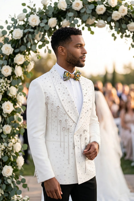 Alabaster Cascade - White Crystal Fringe Tuxedo