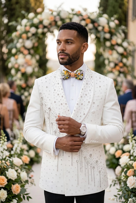 Alabaster Cascade - White Crystal Fringe Tuxedo