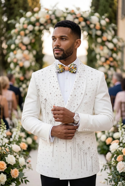 Alabaster Cascade - White Crystal Fringe Tuxedo