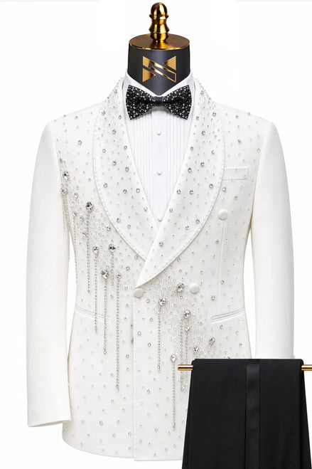 Alabaster Cascade - White Crystal Fringe Tuxedo