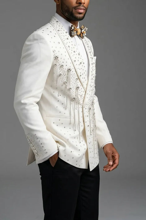Alabaster Cascade - White Crystal Fringe Tuxedo