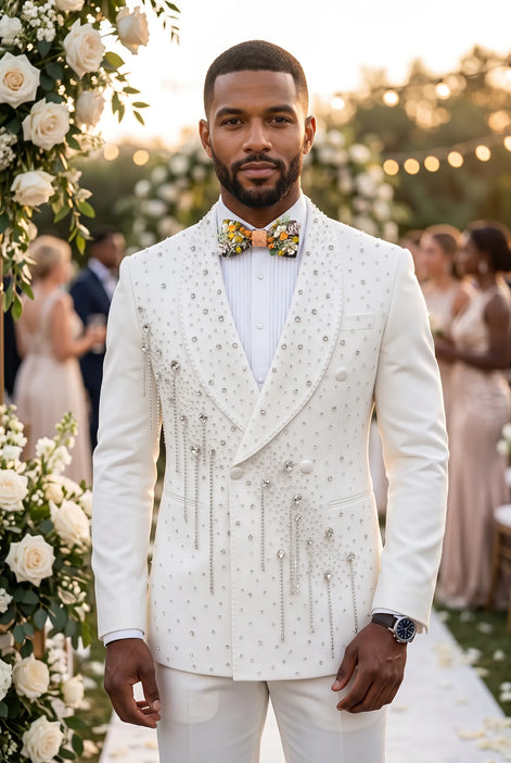 Alabaster Cascade - White Crystal Fringe Tuxedo