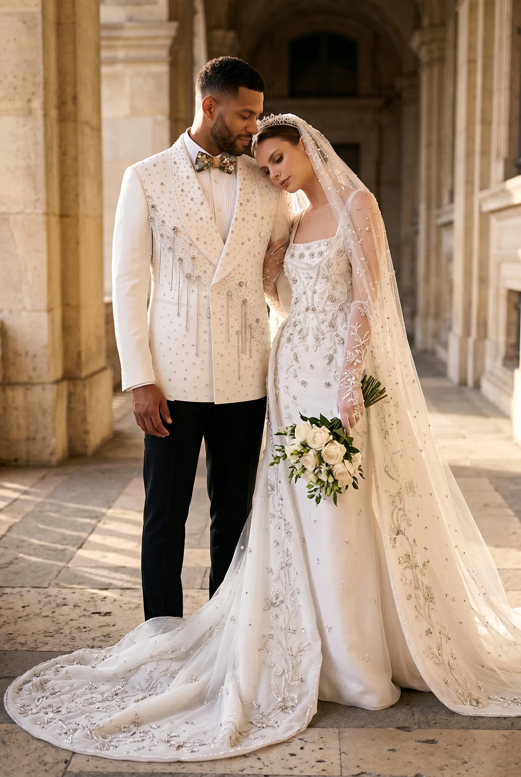 Alabaster Cascade - White Crystal Fringe Tuxedo