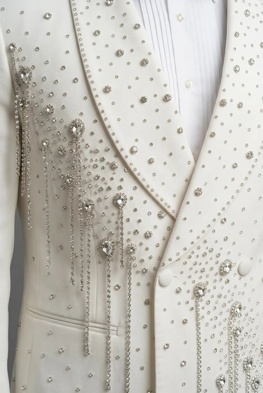 Alabaster Cascade - White Crystal Fringe Tuxedo