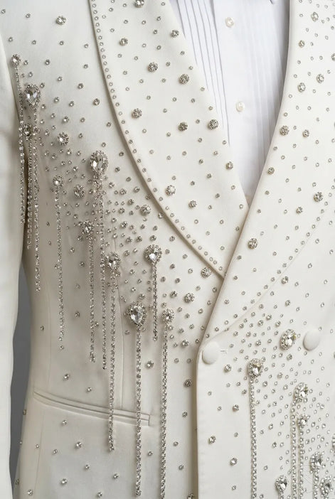 Alabaster Cascade - White Crystal Fringe Tuxedo