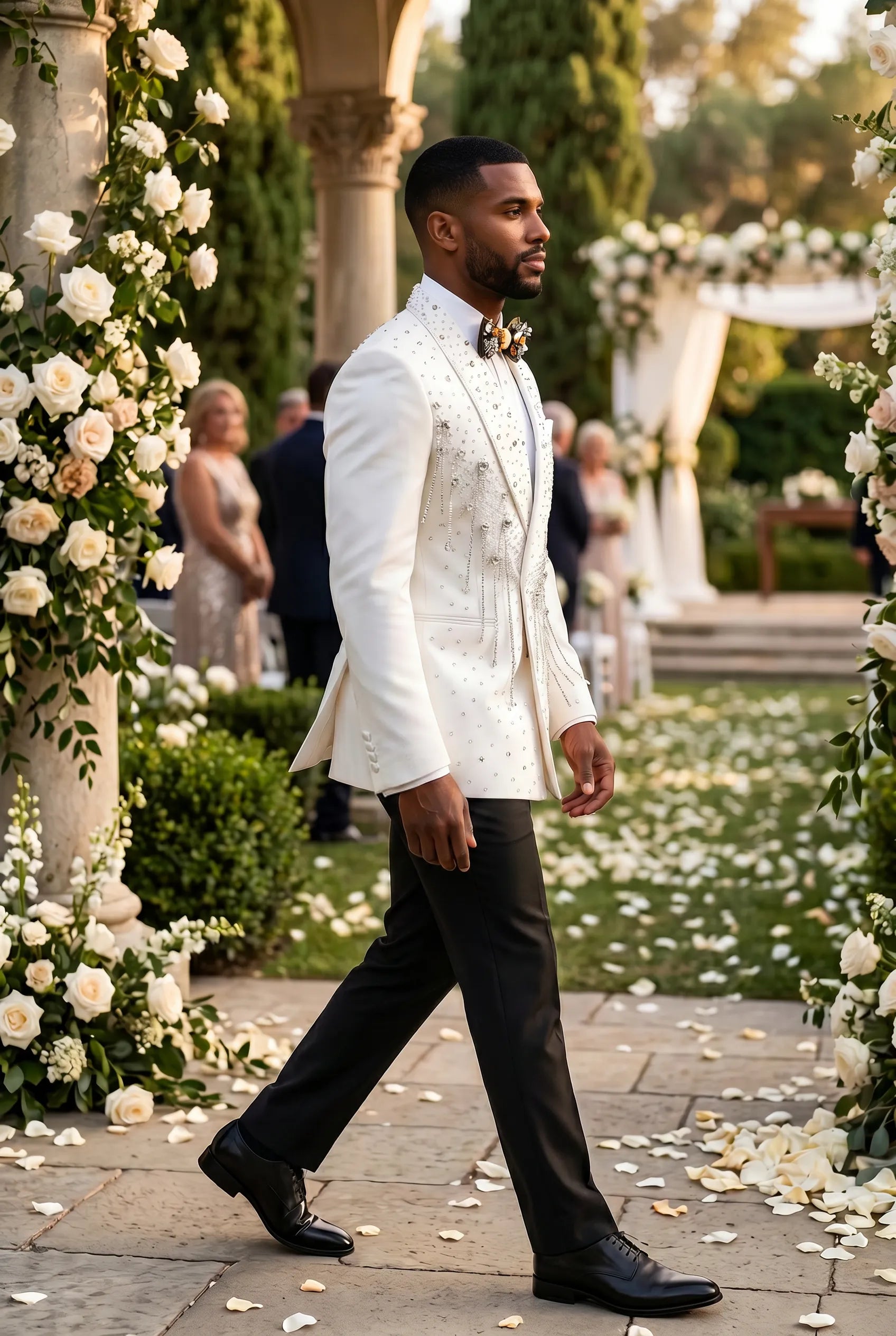 Alabaster Cascade - White Crystal Fringe Tuxedo