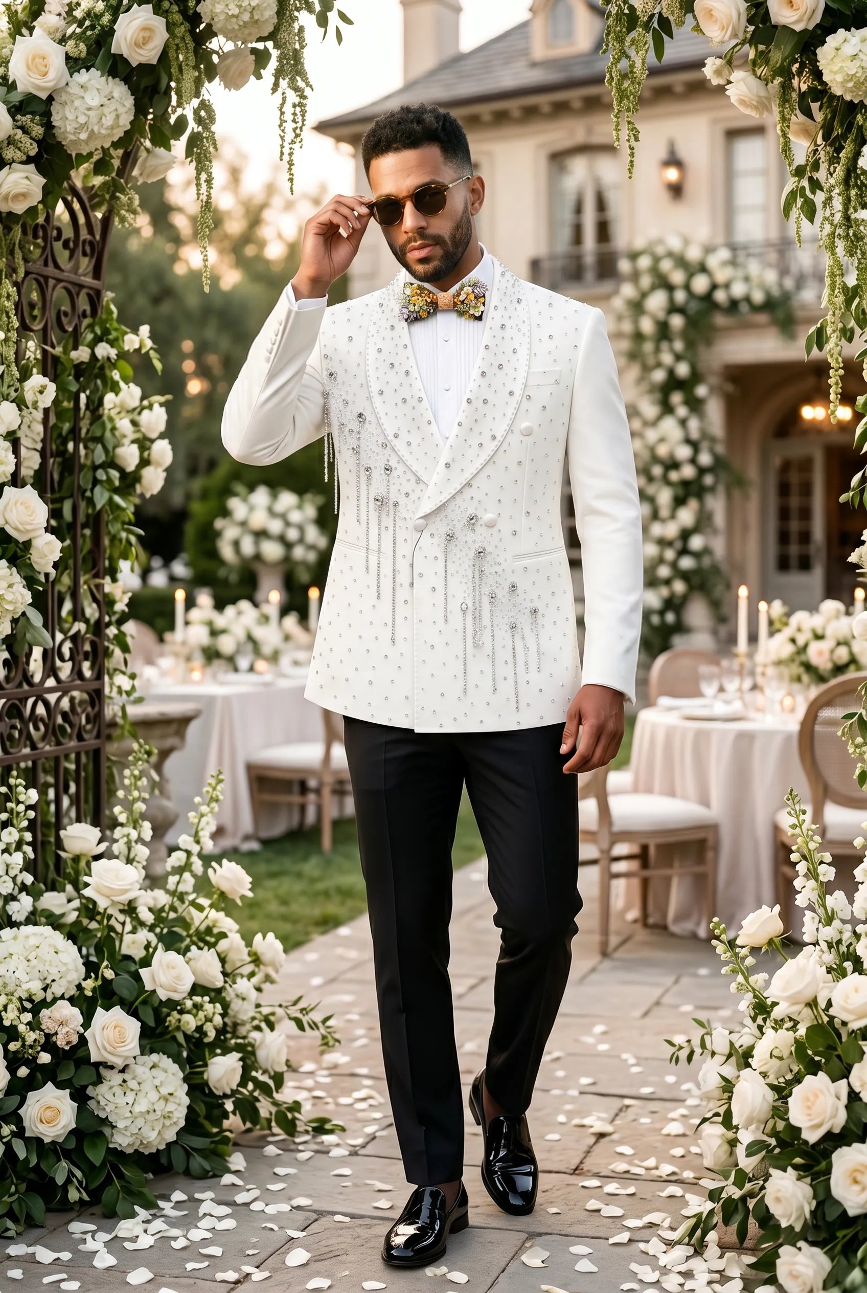 Alabaster Cascade - White Crystal Fringe Tuxedo