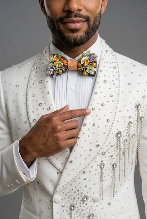 Alabaster Cascade - White Crystal Fringe Tuxedo