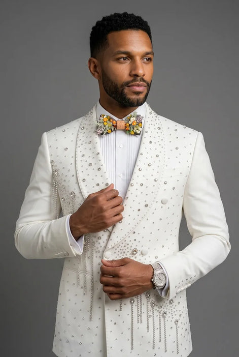 Alabaster Cascade - White Crystal Fringe Tuxedo