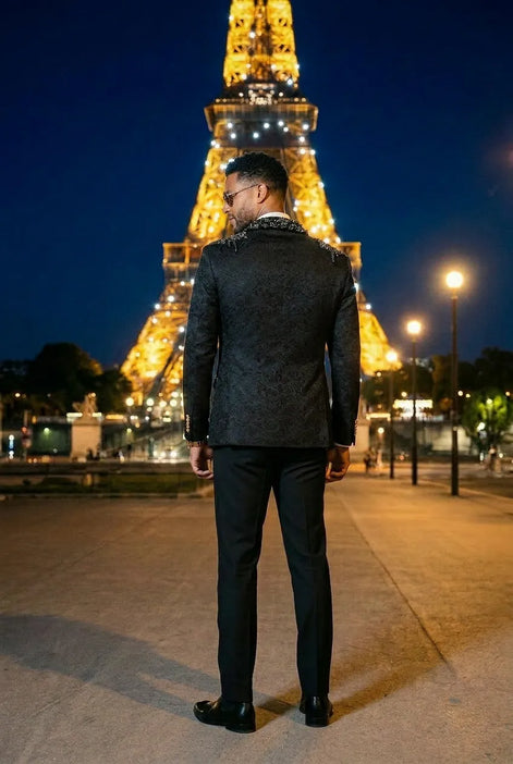 Jet Zenith - Black Jacquard & Heavy Crystal 3-Piece Tuxedo