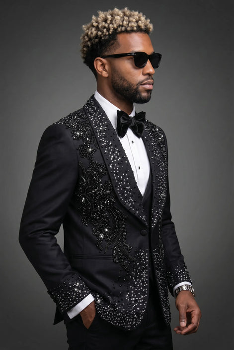 Stygian Prophecy - Black Beaded Vine 3-Piece Tuxedo
